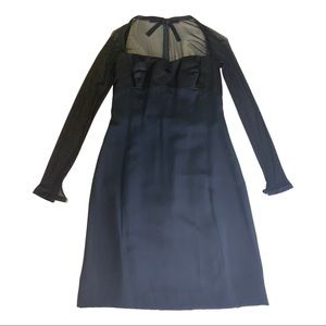 Vintage VERA WANG Dress Black Satin Mesh Sleeve 6